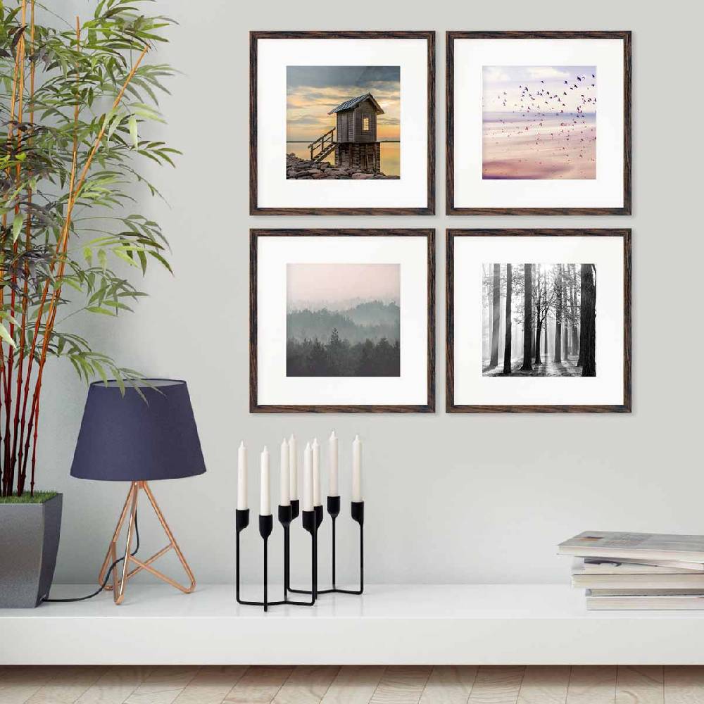 Photolini 4er Set Poster-Bilderrahmen 30x30 cm Eiche Dunkel MDF mit Passepartout Bestseller