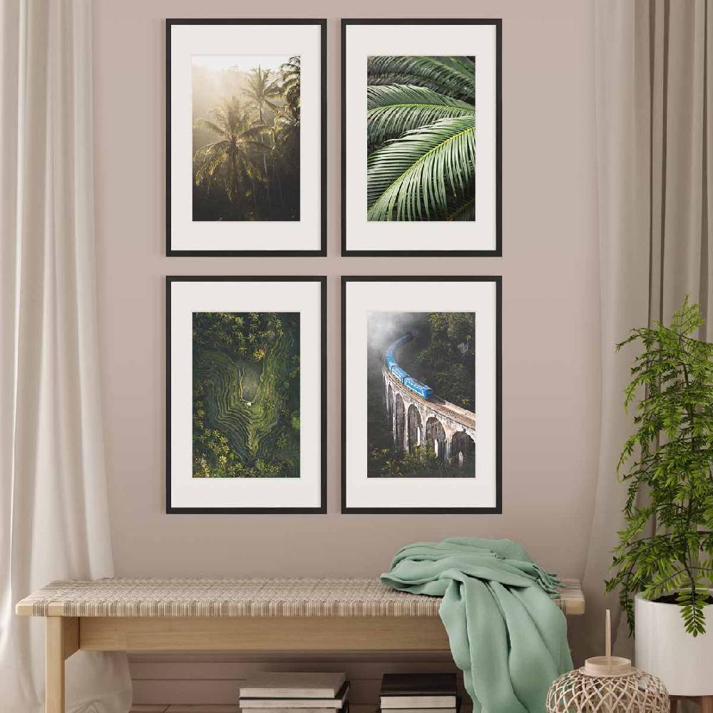 Photolini 4er Set Poster-Bilderrahmen 40x60 cm Modern Schwarz MDF mit Passepartout Kauf eins, bekomm eins gratis