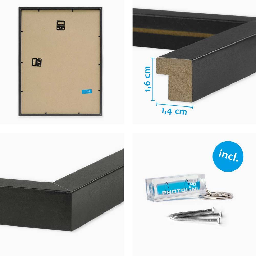 Photolini 4er Set Poster-Bilderrahmen 40x60 cm Modern Schwarz MDF mit Passepartout Kauf eins, bekomm eins gratis