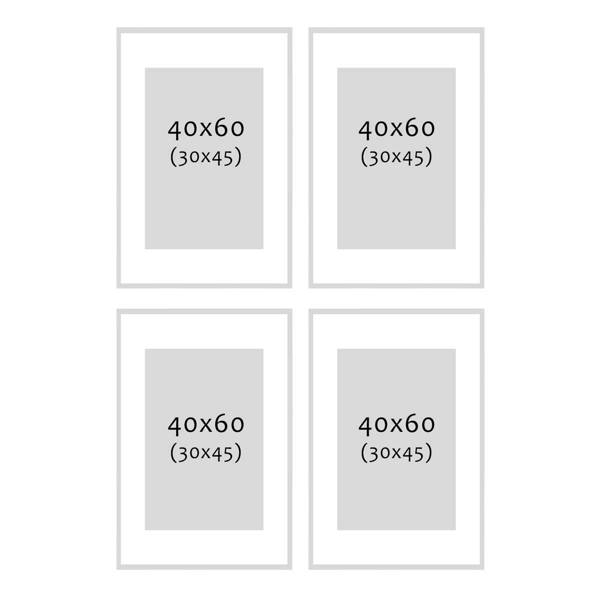 Photolini 4er Set Poster-Bilderrahmen 40x60 cm Modern Schwarz MDF mit Passepartout Kauf eins, bekomm eins gratis