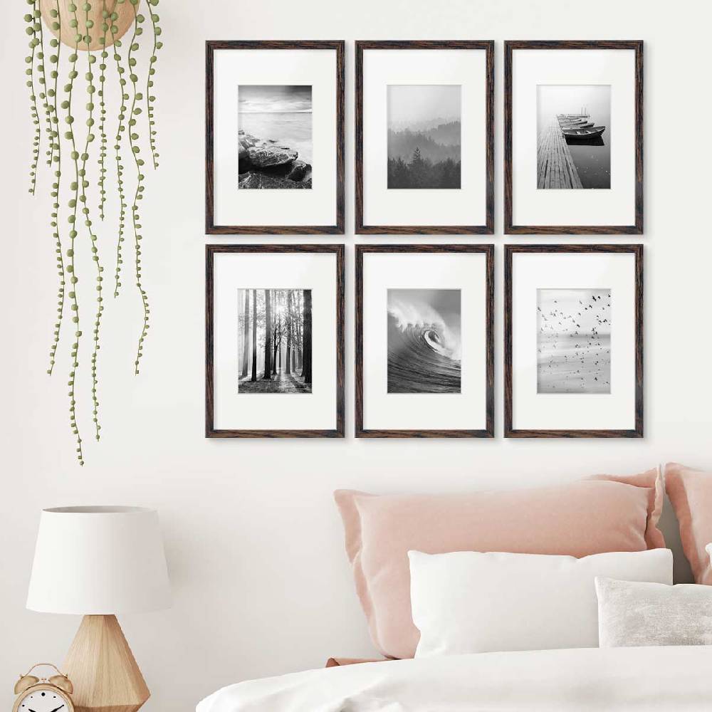 Photolini 6er Set Poster-Bilderrahmen 21x30 cm / DIN A4 Eiche Dunkel MDF mit Passepartout Tägliche Deals