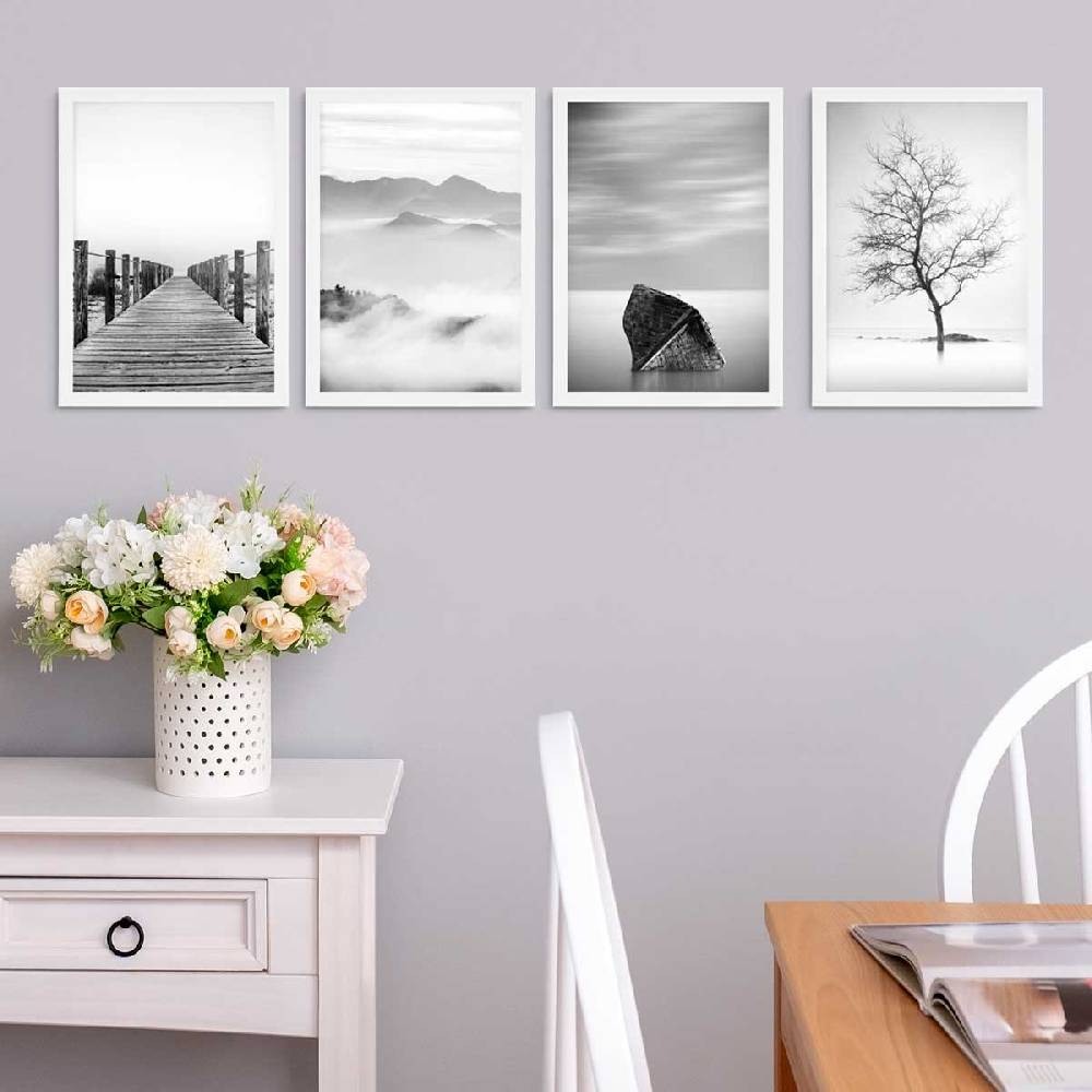 Photolini 4er Set Poster-Bilderrahmen Weiß 21x30 cm / DIN A4 Modern aus MDF mit Acrylglas Sonderangebote