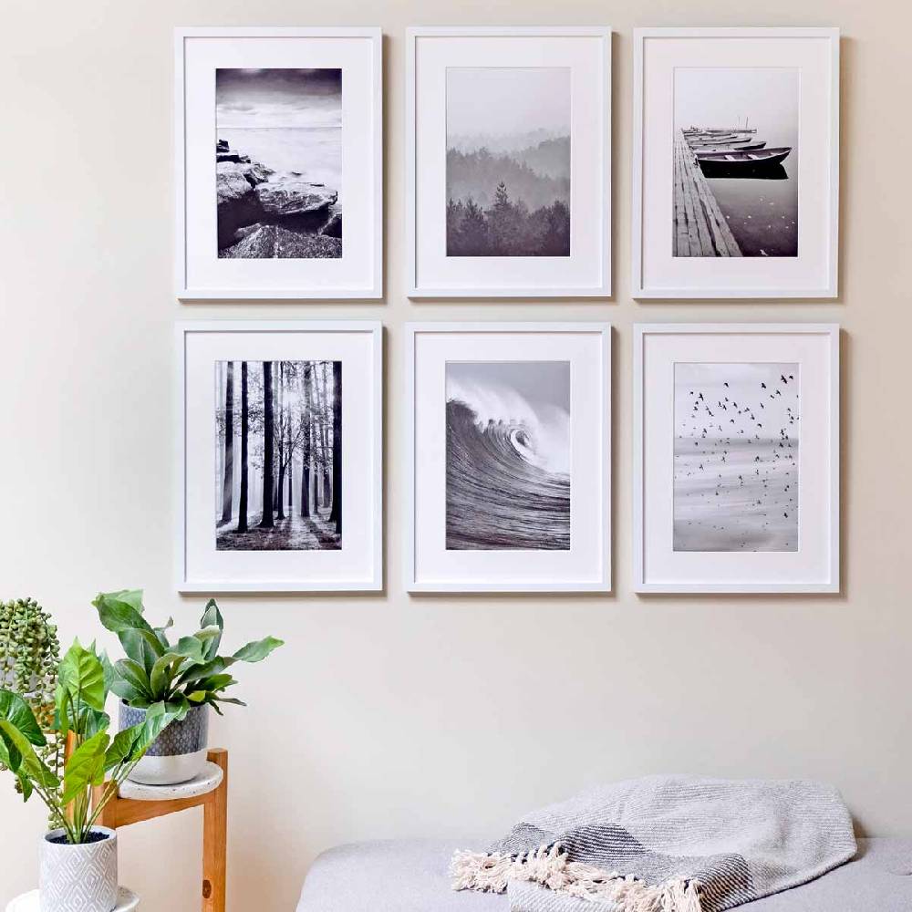 Photolini 6er Set Poster-Bilderrahmen 30x40 cm Modern Weiß MDF mit Passepartout Riesige Ersparnisse