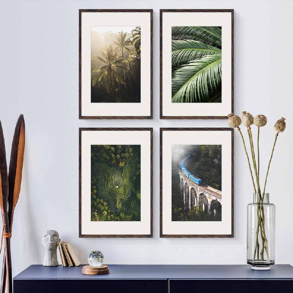 Photolini 4er Set Poster-Bilderrahmen 40x60 cm Eiche Dunkel MDF mit Passepartout VIP-Rabatte