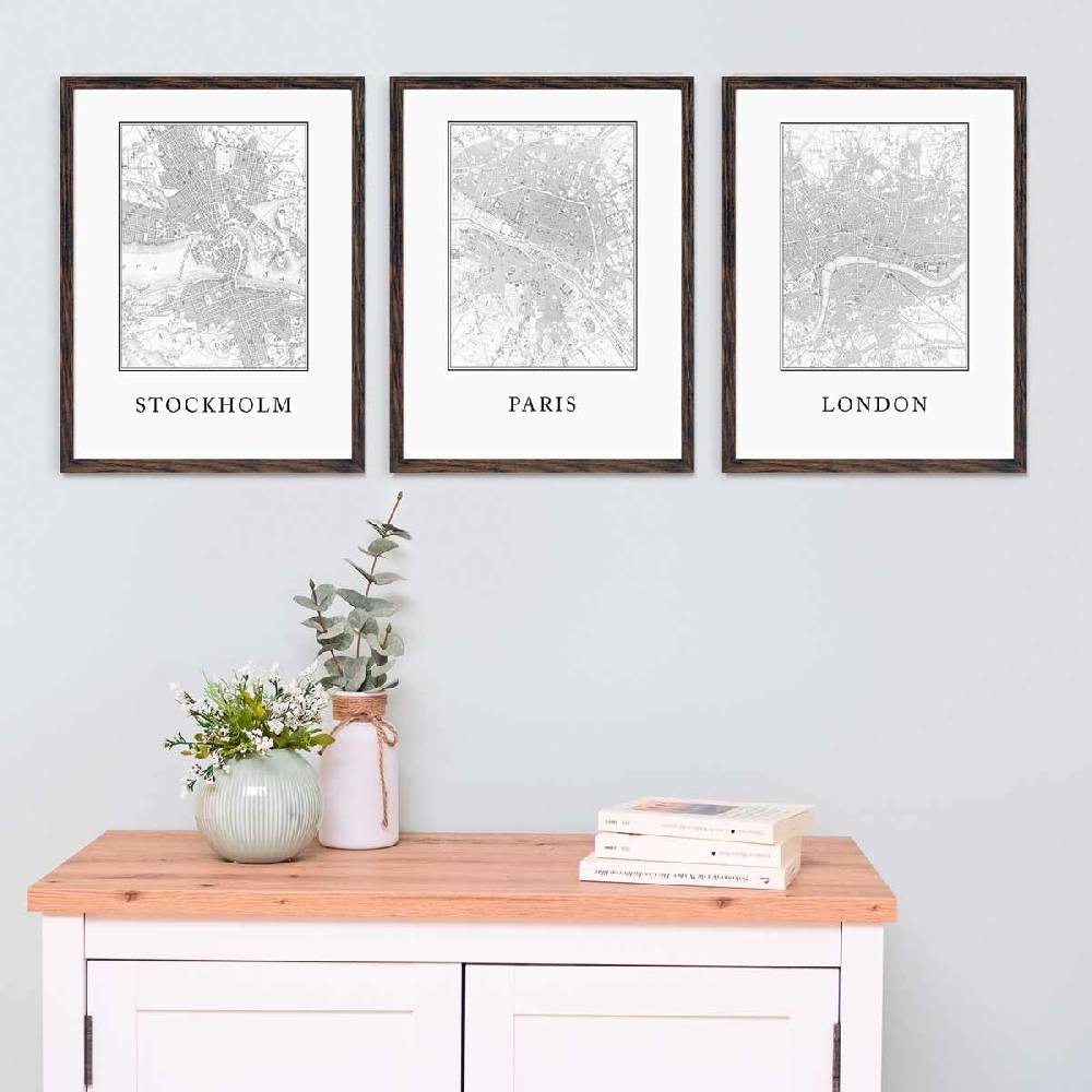 Photolini 3er Set Poster-Bilderrahmen 30x42 cm DIN A3 Eiche Dunkel aus MDF mit Acrylglas Tiefpreis