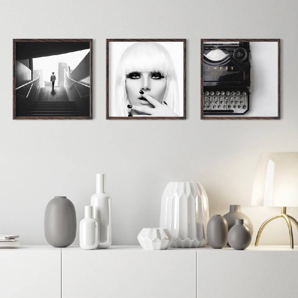Photolini 3er Set Poster-Bilderrahmen quadratisch 40x40 cm Eiche Dunkel mit Acrylglas Super Sparpreis