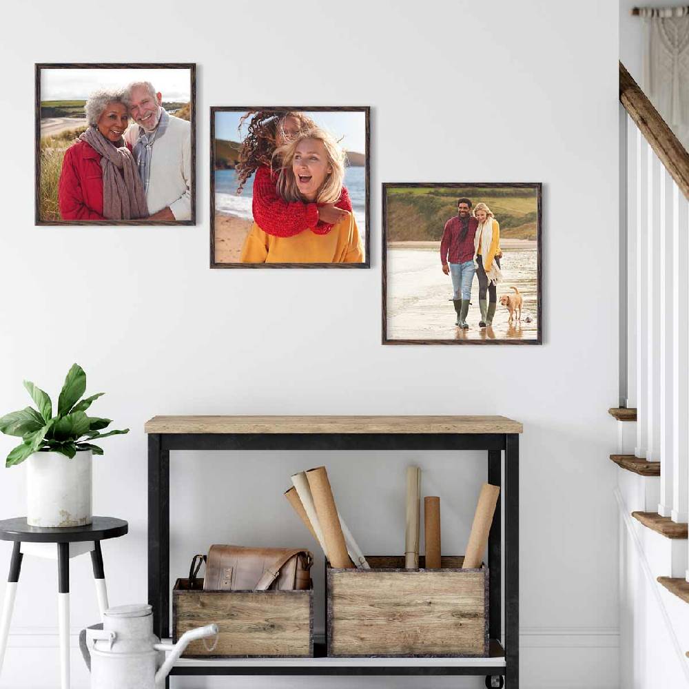 Photolini 3er Set Poster-Bilderrahmen quadratisch 40x40 cm Eiche Dunkel mit Acrylglas Super Sparpreis