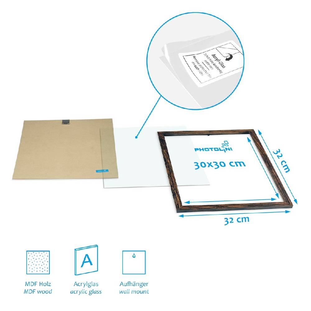 Photolini 3er Set Poster-Bilderrahmen 30x30 cm Eiche Dunkel aus MDF mit Acrylglas Wochenangebot