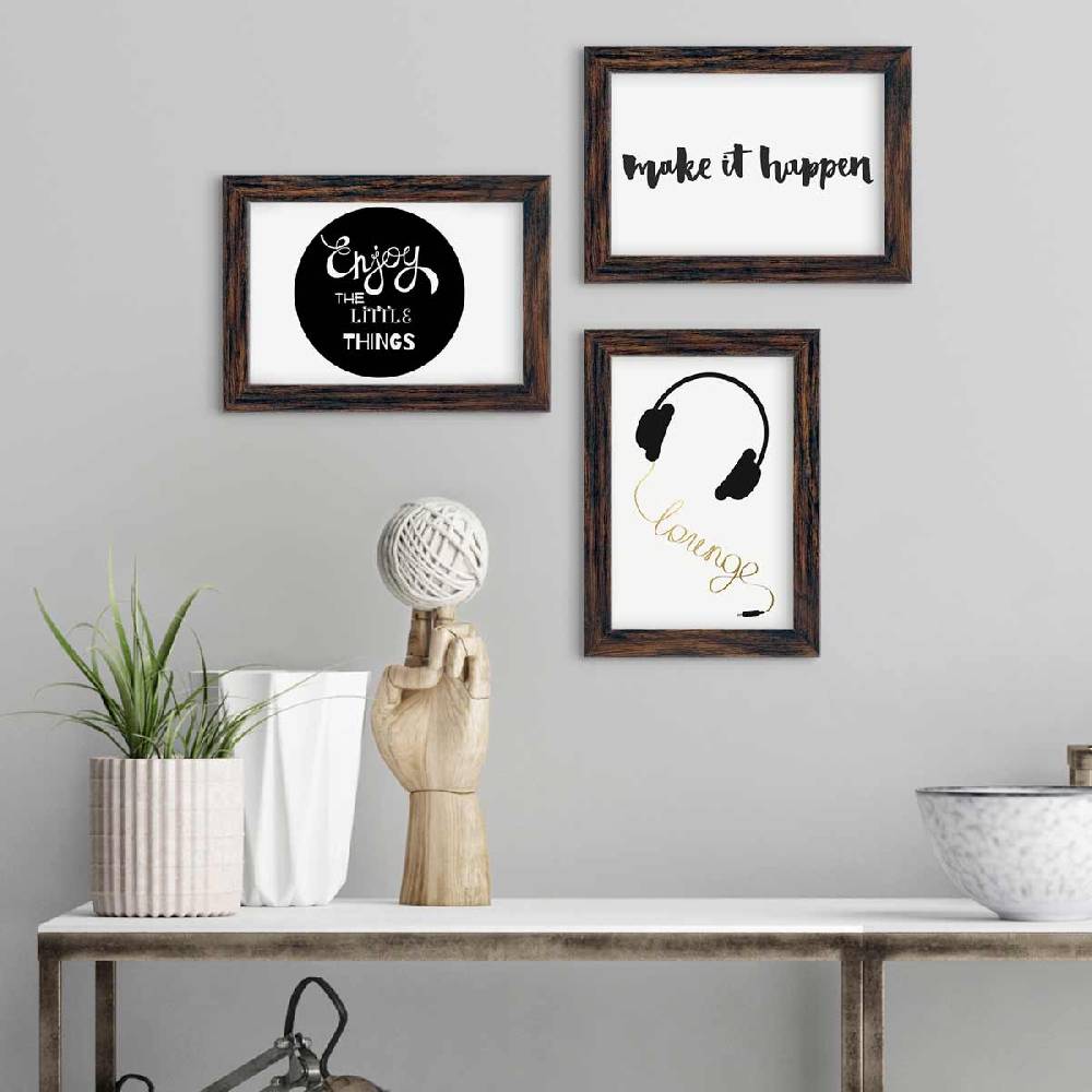 Photolini 3er Bilderrahmen-Set 10x15 cm Eiche Dunkel aus MDF mit Acrylglas Kostenlose Rückgabe