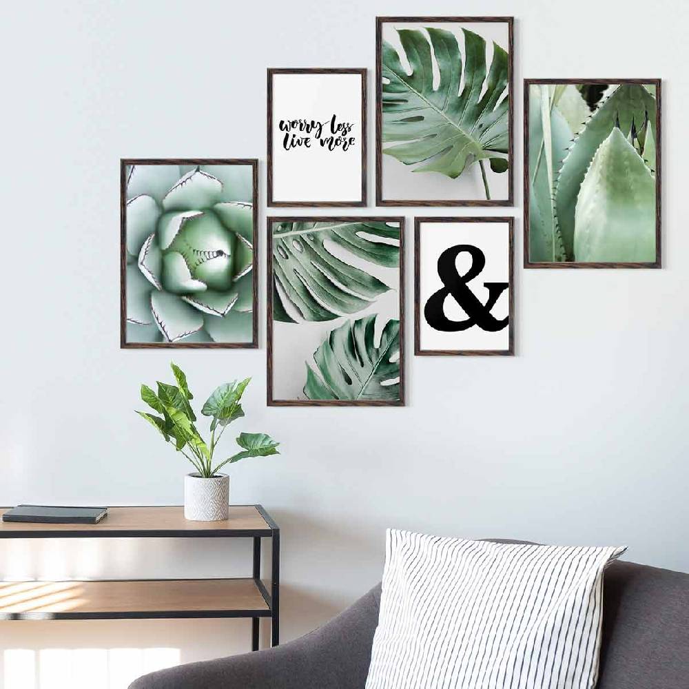 Photolini 6 Bilderrahmen Eiche Dunkel 4x 30x42 und 2x 21x30 cm / DIN A4 MDF mit Acrylglas Neueste Stile