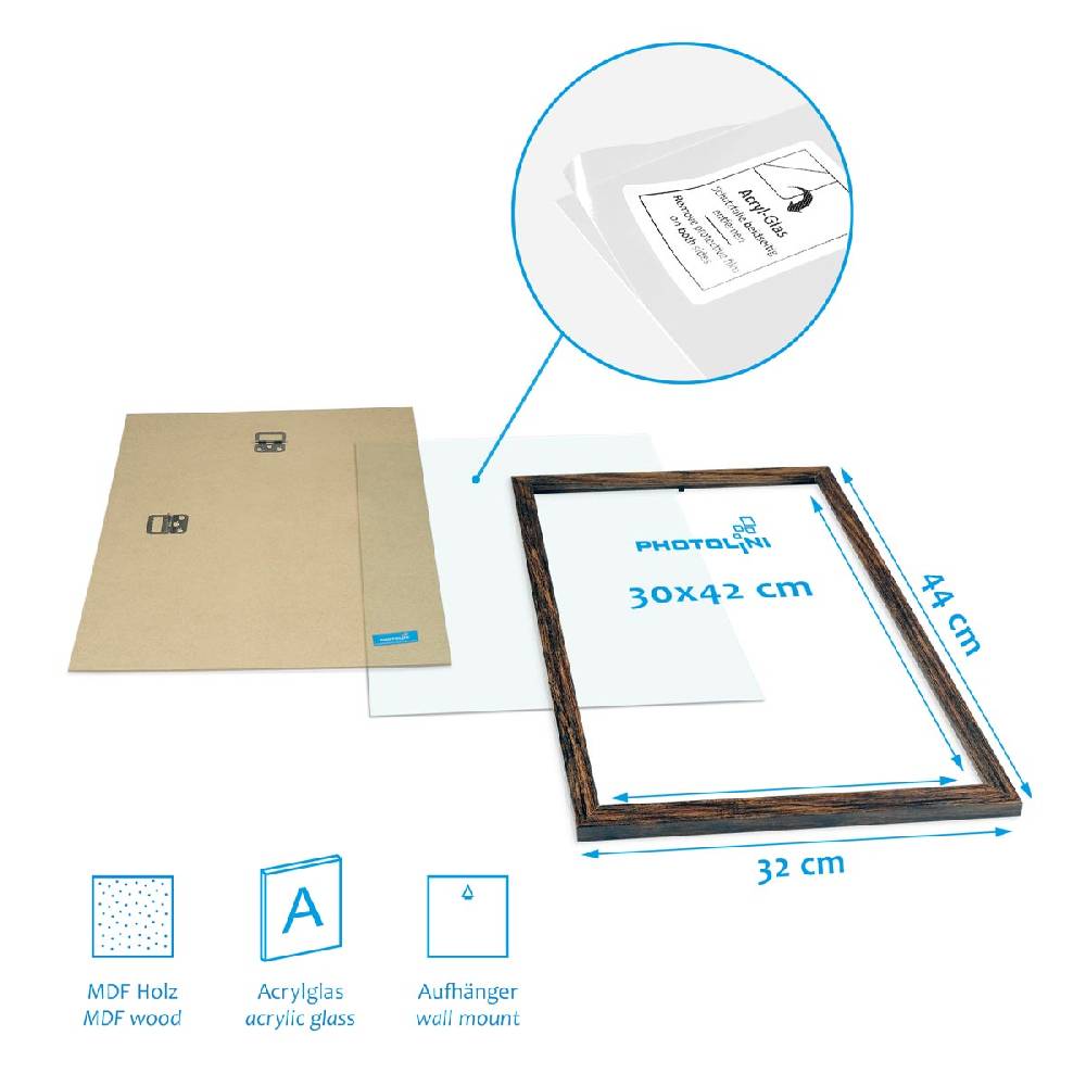 Photolini 6 Bilderrahmen Eiche Dunkel 4x 30x42 und 2x 21x30 cm / DIN A4 MDF mit Acrylglas Neueste Stile