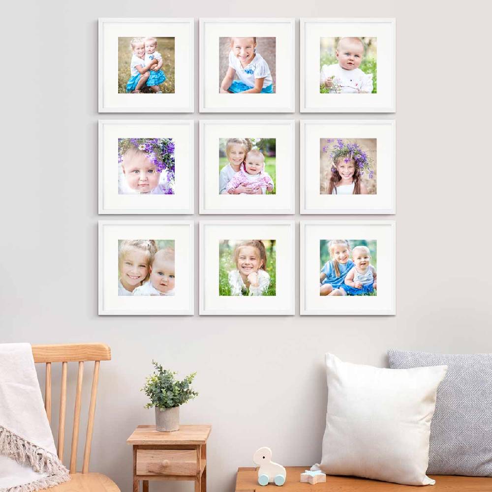 Photolini 9er Set Poster-Bilderrahmen 30x30 cm Modern Weiß MDF mit Passepartout Letzte 2 Tage