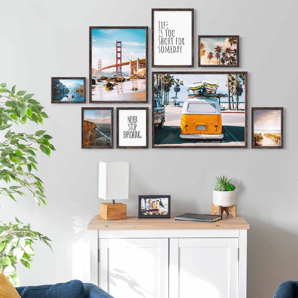 Photolini 8er Bilderrahmen-Set Eiche Dunkel aus MDF 13x18 bis 40x50 cm Letzter Tag
