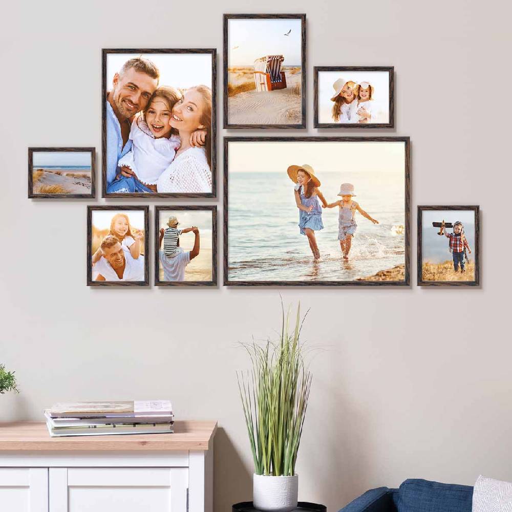 Photolini 8er Bilderrahmen-Set Eiche Dunkel aus MDF 13x18 bis 40x50 cm Letzter Tag