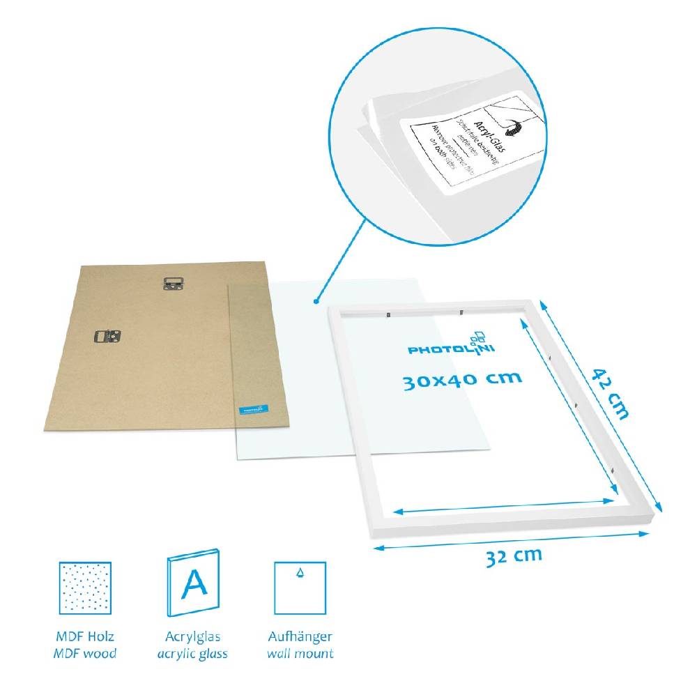 Photolini 6er Set Poster-Bilderrahmen 30x40 cm und 40x50 cm Modern Weiß MDF mit Passepartout Zeitbegrenzte Promotion