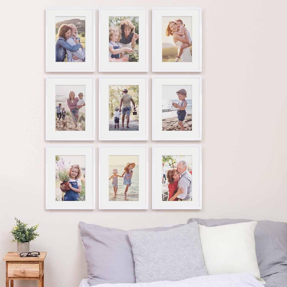 Photolini 9er Set Poster-Bilderrahmen 30x40 cm Modern Weiß MDF mit Passepartout Bis zu 50% Rabatt