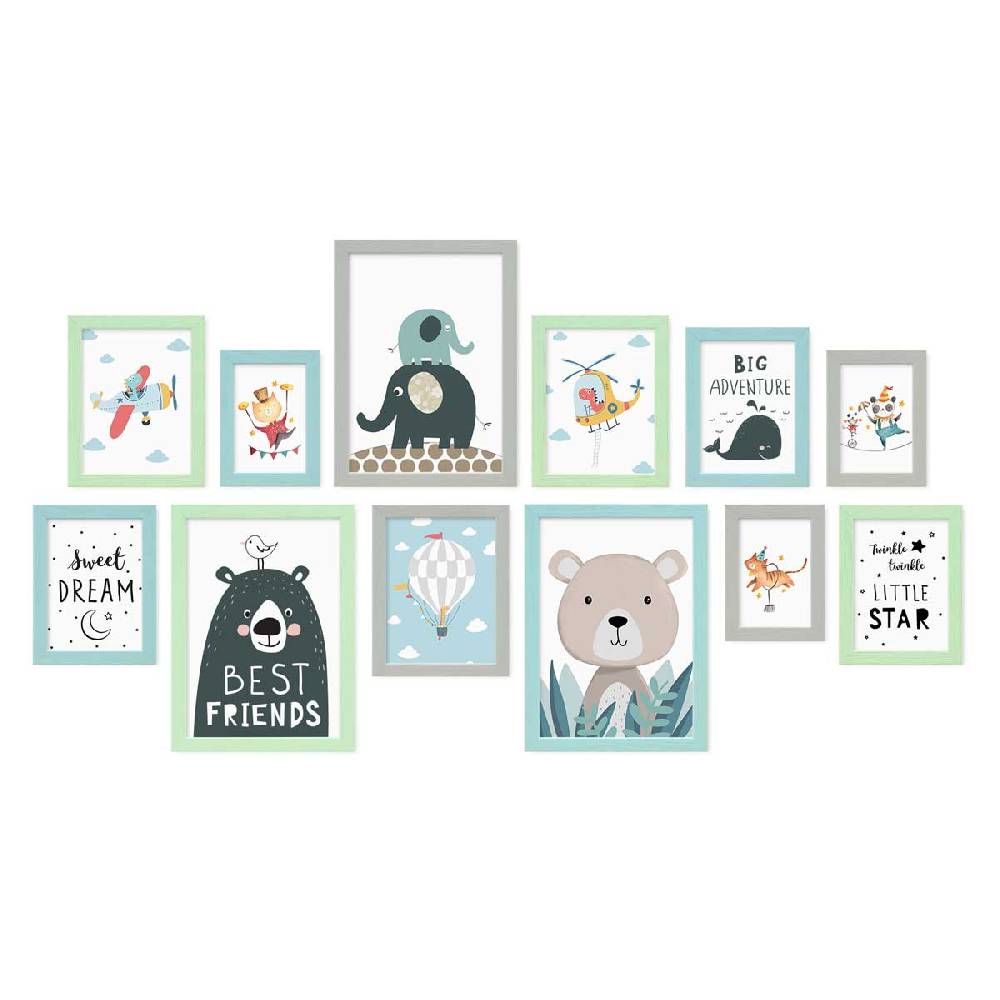 Photolini 12er Set Bilderrahmen Grün Blau Grau Massivholz 10x15 bis 21x30 cm | Acrylglas Online