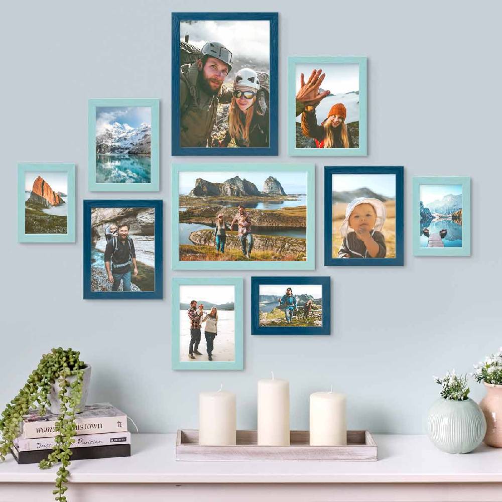 Photolini 10er Set Bilderrahmen Blau Dunkelblau Massivholz 10x15 bis 21x30 cm | Acrylglas Hotsell