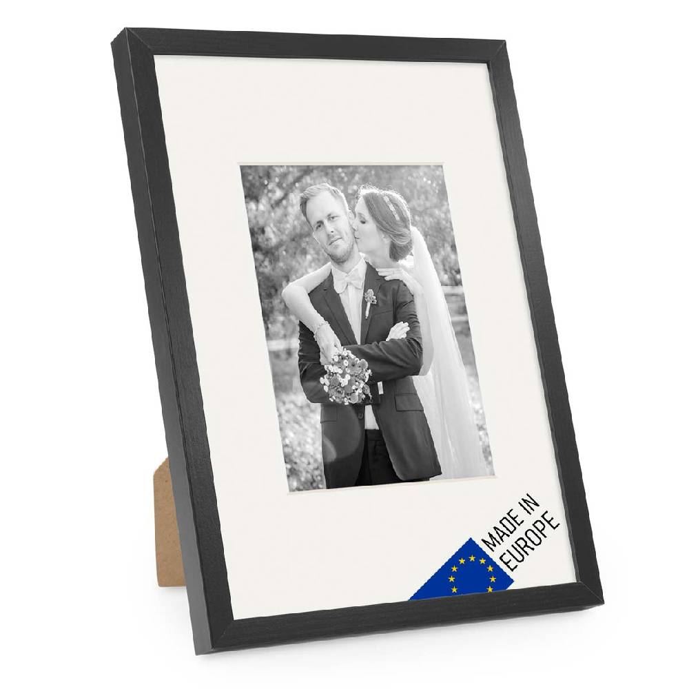 Photolini Bilderrahmen Echtholz mit Passepartout Schwarz Flash Sale