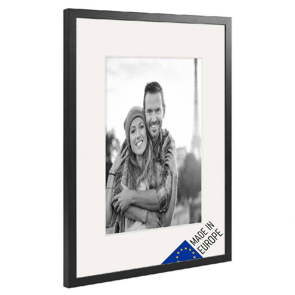 Photolini Bilderrahmen Echtholz mit Passepartout Schwarz Flash Sale