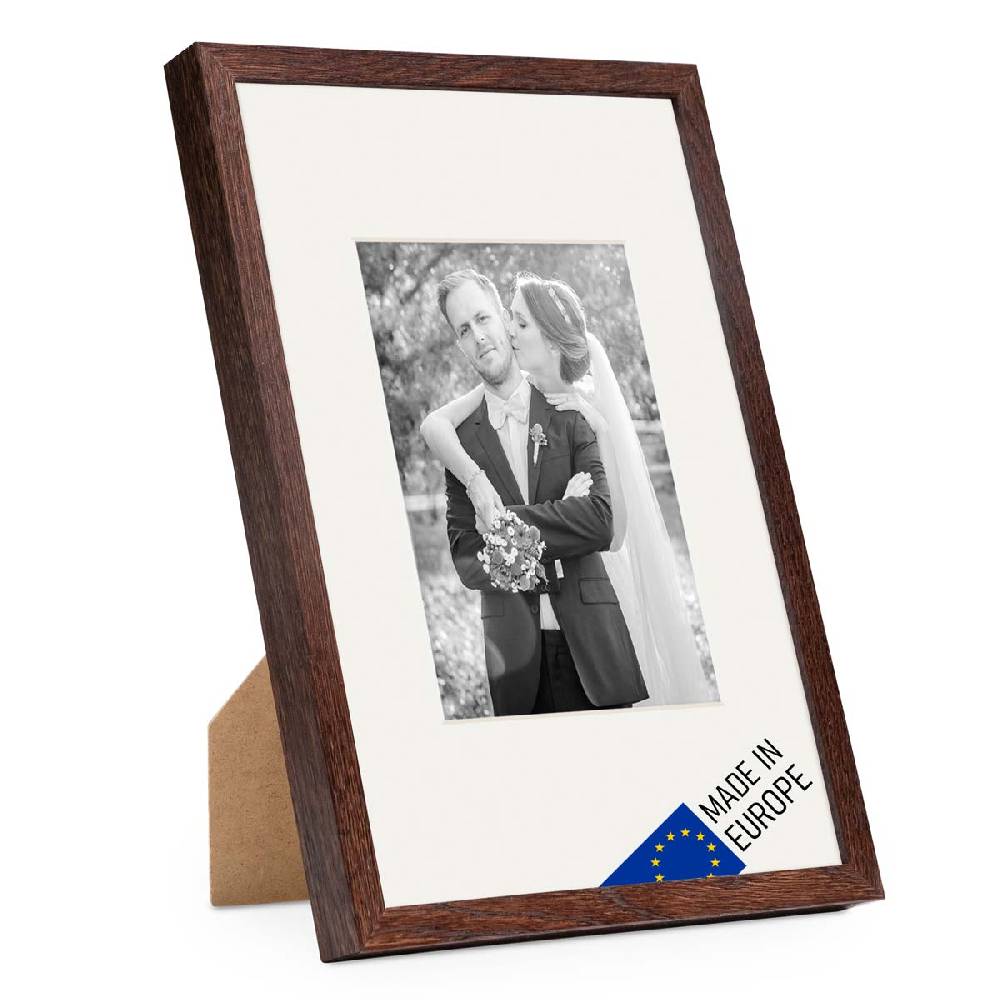 Photolini Bilderrahmen Echtholz mit Passepartout Eiche Dunkel Online Shopping