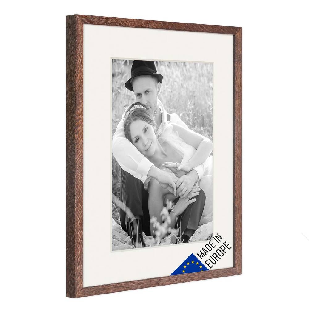 Photolini Bilderrahmen Echtholz mit Passepartout Eiche Dunkel Online Shopping