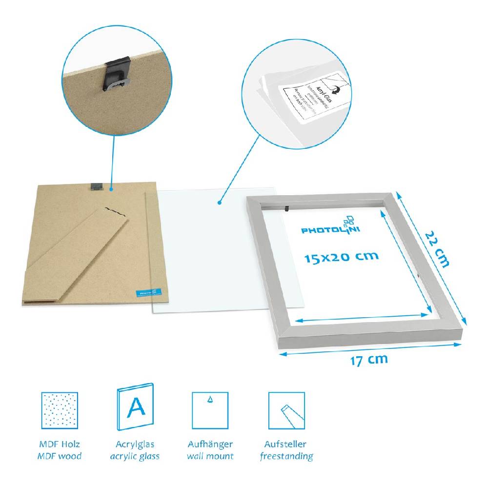 Photolini 10er Bilderrahmen-Set 15x20 cm Modern Silber aus MDF mit Acrylglas Osterangebot