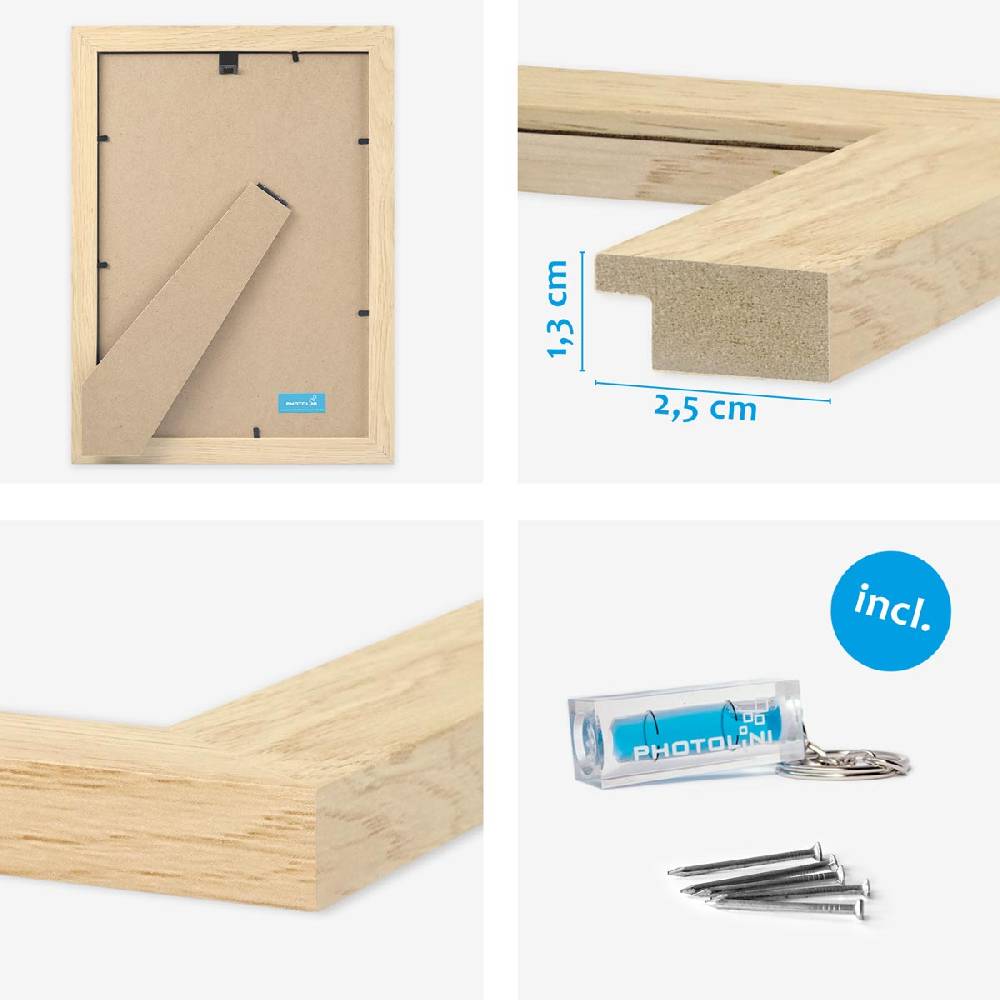Photolini 10er Bilderrahmen-Set breit A4 21x30 cm Natur, MDF-Holz | Acrylglas Lagerräumung