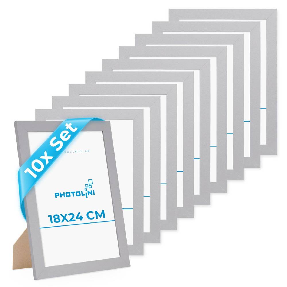 Photolini 10er Bilderrahmen-Set 18x24 cm Modern Silber MDF Basic Collection