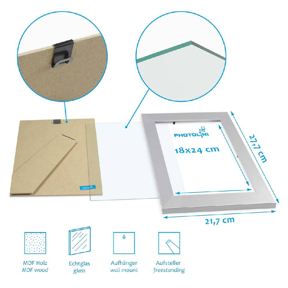 Photolini 10er Bilderrahmen-Set 18x24 cm Modern Silber MDF Basic Collection Neueste Mode