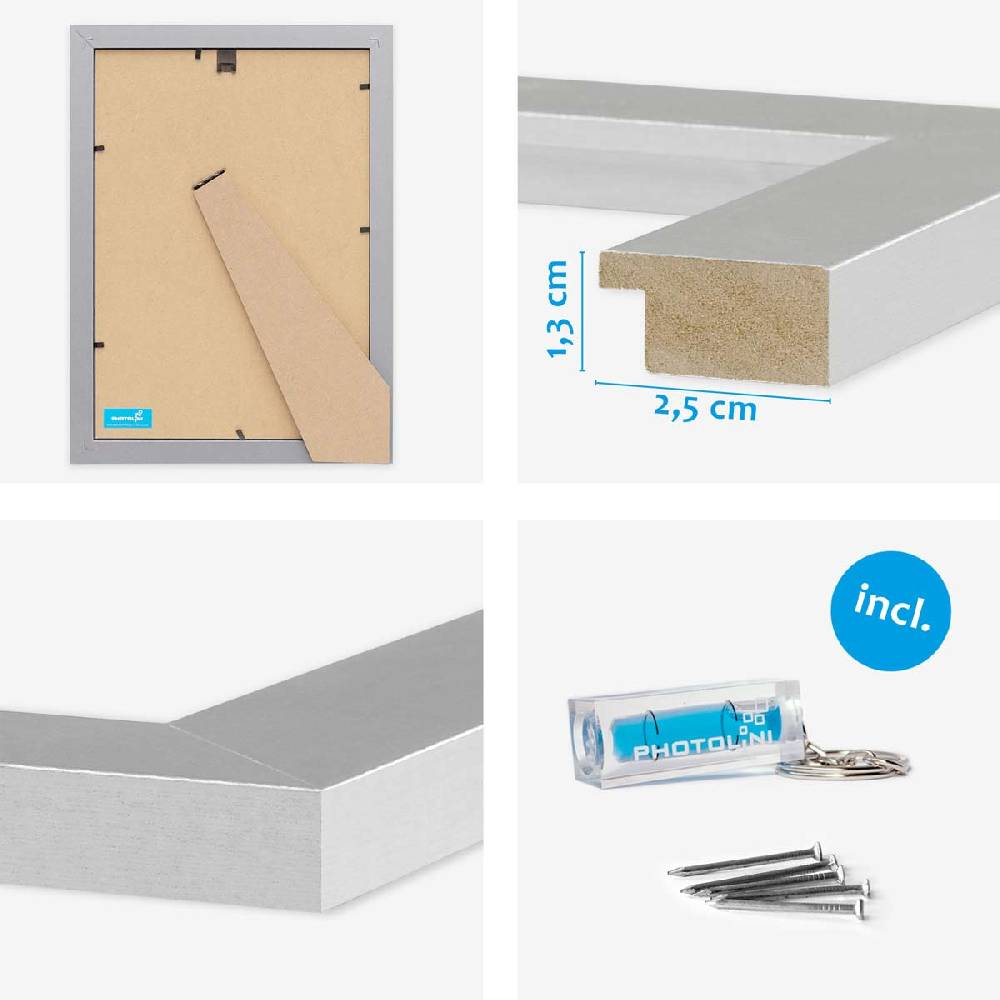 Photolini 10er Bilderrahmen-Set 18x24 cm Modern Silber MDF Basic Collection Neueste Mode