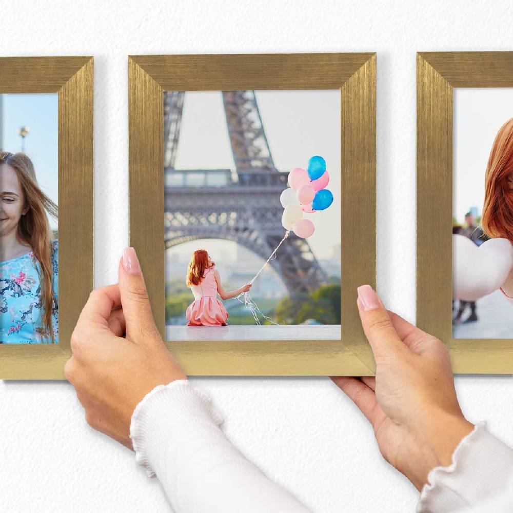 Photolini 10er Bilderrahmen-Set 10x15 cm Modern Gold MDF Basic Collection | Acrylglas Online Outlet