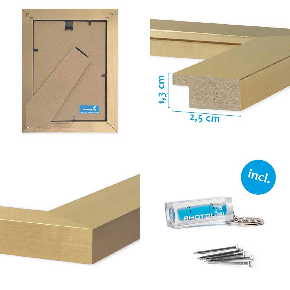 Photolini 10er Bilderrahmen-Set 10x15 cm Modern Gold MDF Basic Collection | Acrylglas Online Outlet