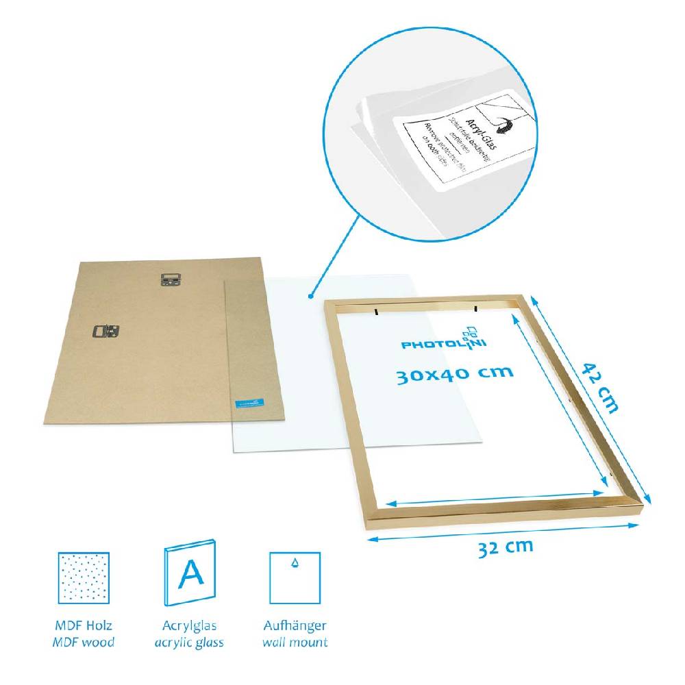 Photolini 10er Set Poster-Bilderrahmen 30x40 cm Modern Gold aus MDF mit Acrylglas Exklusive Angebote