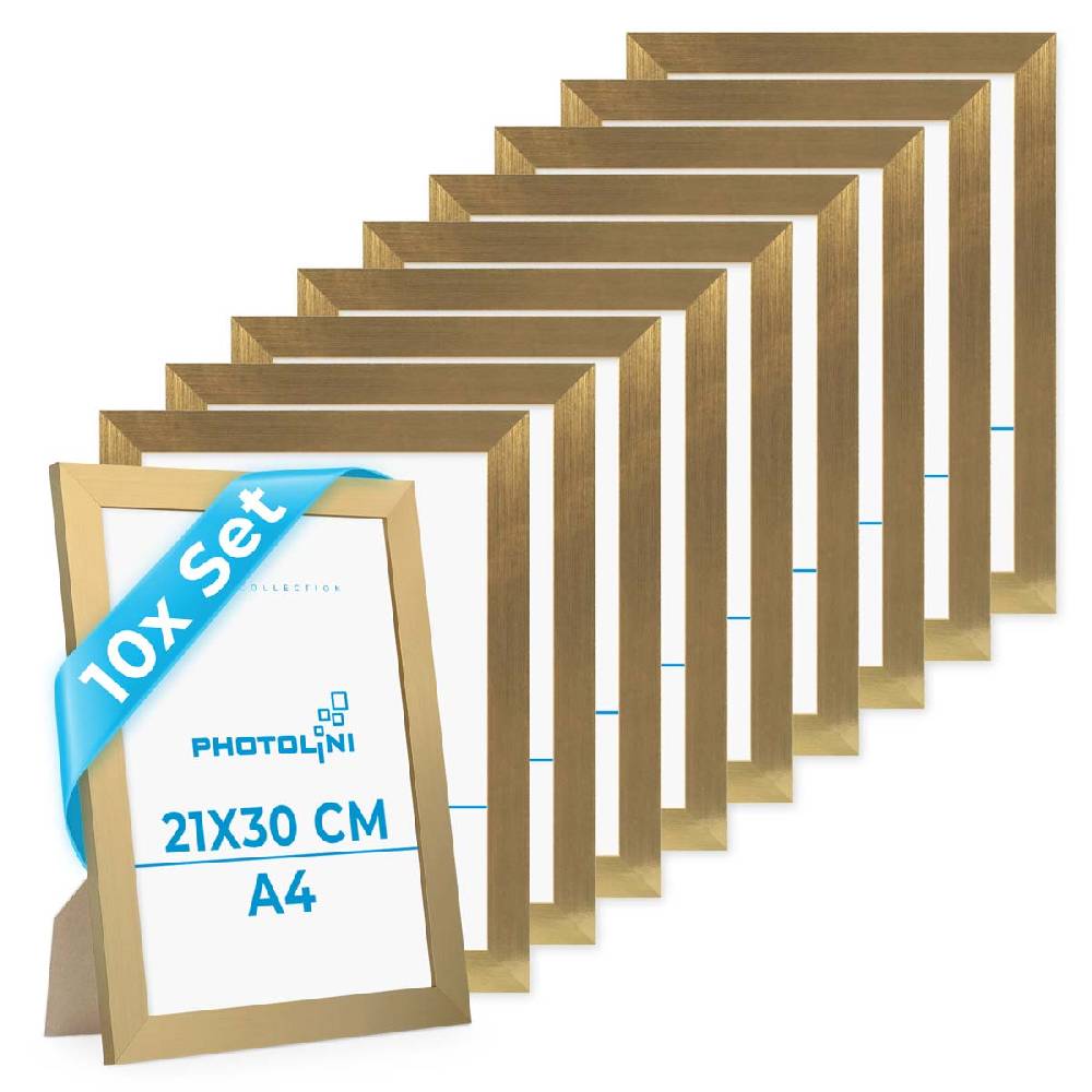 Photolini 10er Bilderrahmen-Set breit A4 21x30 cm Gold, MDF-Holz | Acrylglas Neuheiten