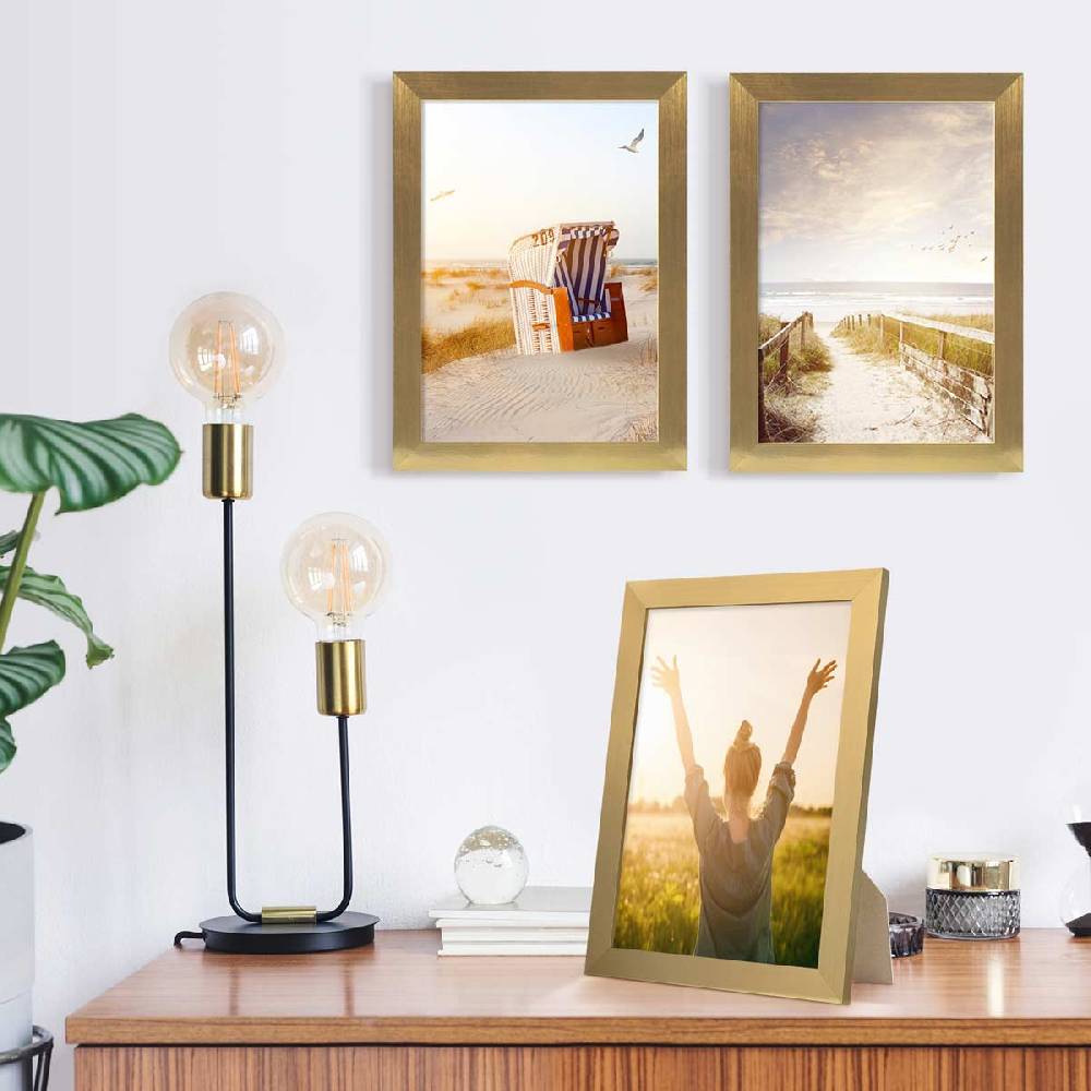 Photolini 10er Bilderrahmen-Set breit A4 21x30 cm Gold, MDF-Holz | Acrylglas Neuheiten