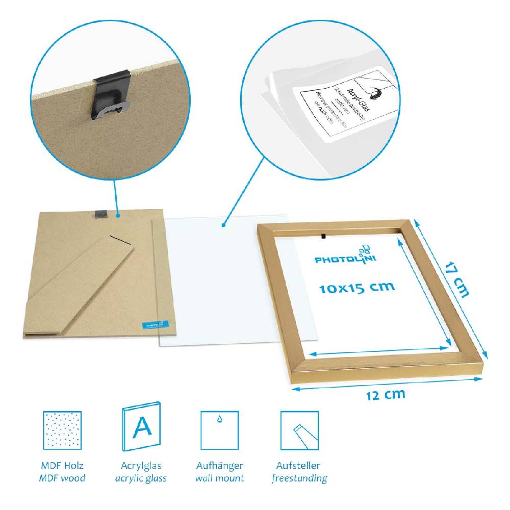 Photolini 10er Bilderrahmen-Set 10x15 cm Modern Gold aus MDF mit Acrylglas Bestseller