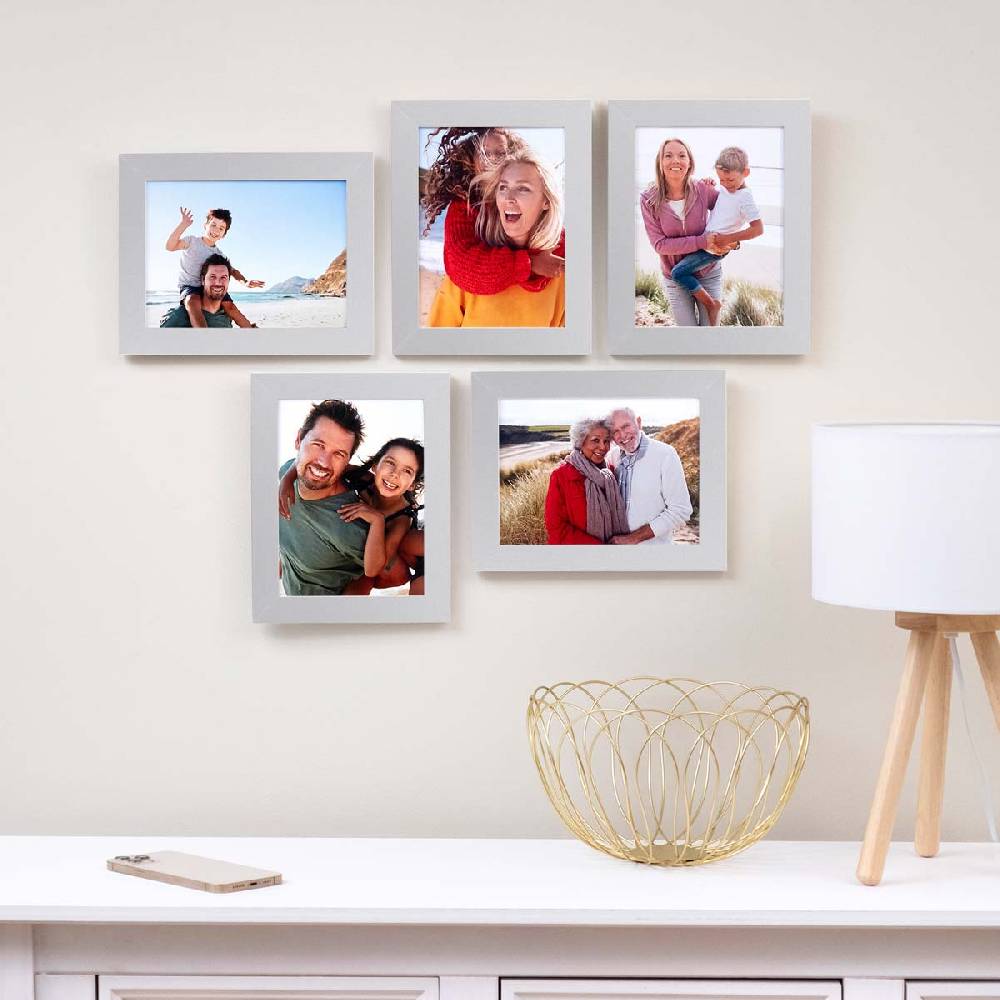 Photolini 10er Bilderrahmen-Set 15x20cm Modern Silber MDF Basic Collection | Acrylglas Räumungsverkauf
