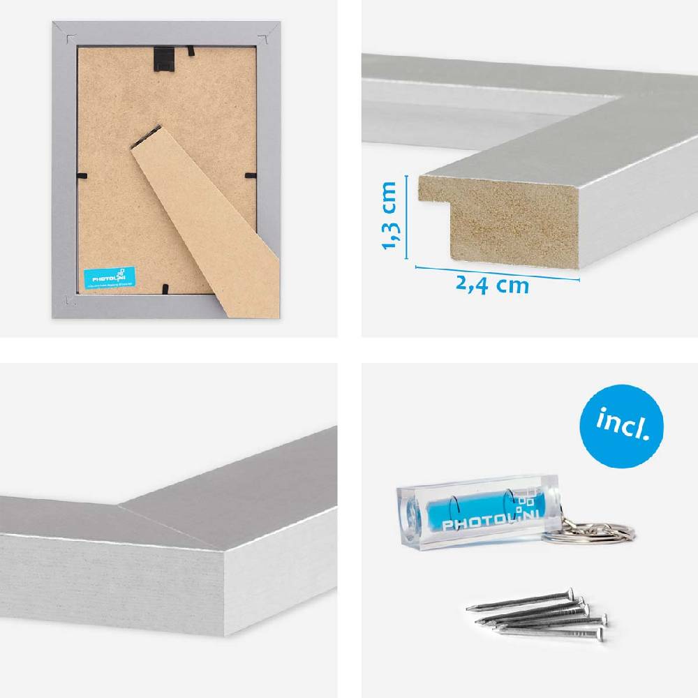 Photolini 10er Bilderrahmen-Set 15x20cm Modern Silber MDF Basic Collection | Acrylglas Räumungsverkauf