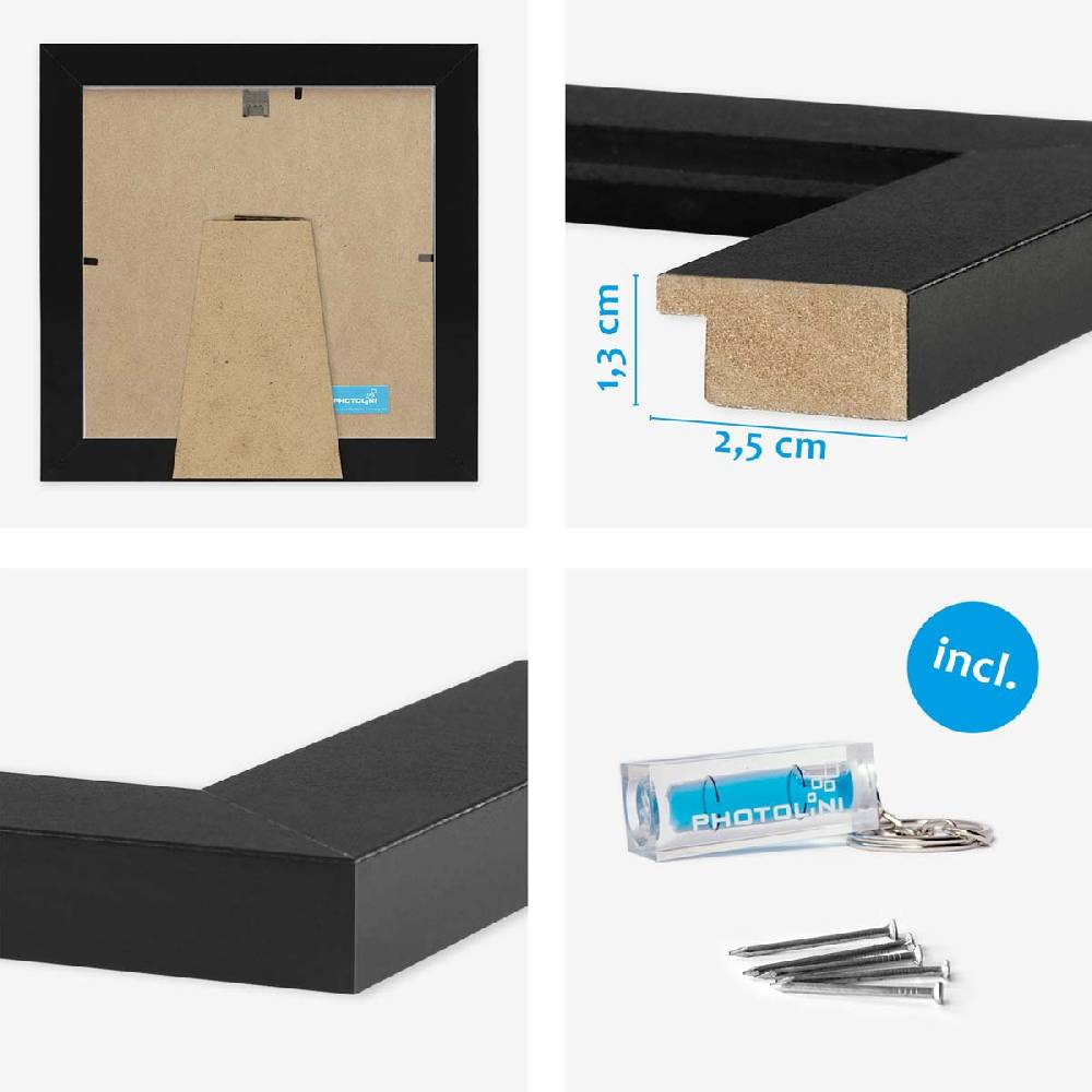 Photolini 10er Bilderrahmen-Set breit 15x15 cm Schwarz, MDF-Holz | Acrylglas Kauf eins, bekomm eins gratis