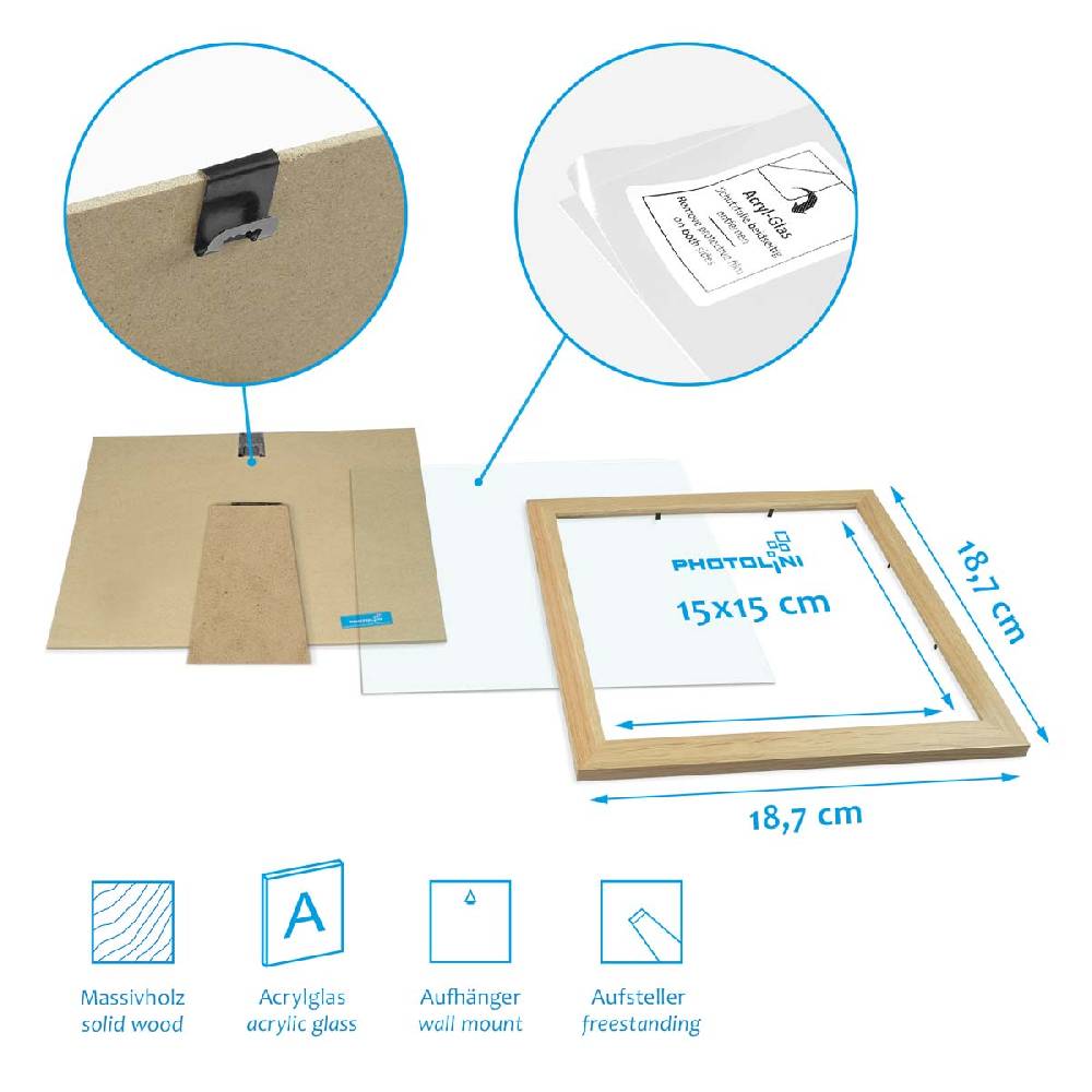 Photolini 10er Bilderrahmen-Set breit 15x15 cm Eiche Massivholz | Acrylglas Tägliche Deals