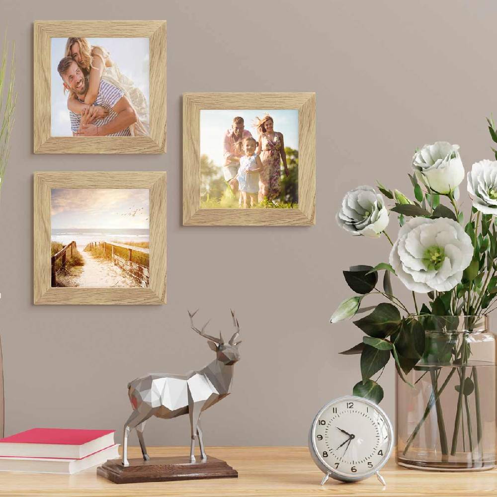 Photolini 10er Bilderrahmen-Set breit 15x15 cm Eiche Massivholz | Acrylglas Tägliche Deals
