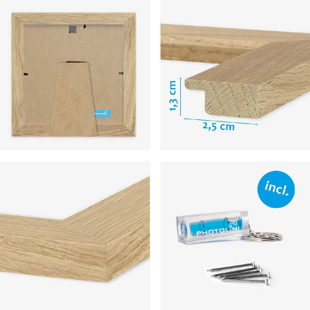 Photolini 10er Bilderrahmen-Set breit 15x15 cm Eiche Massivholz | Acrylglas Tägliche Deals
