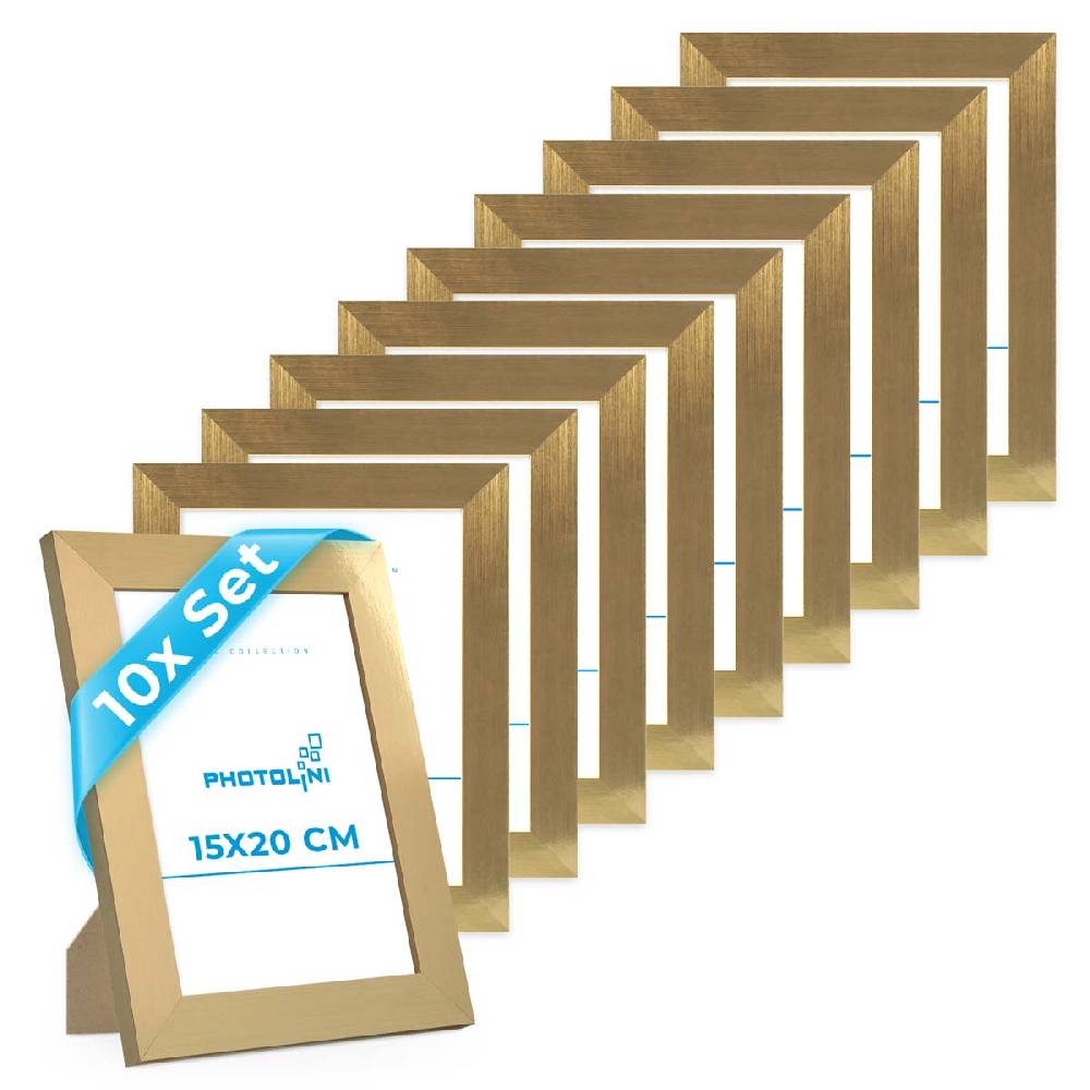 Photolini 10er Bilderrahmen-Set 15x20 cm Modern Gold MDF Basic Collection Riesige Ersparnisse