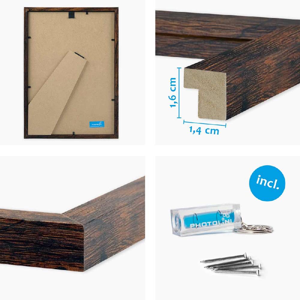 Photolini 10er Bilderrahmen-Set 21x30 cm DIN A4 Modern Eiche Dunkel aus MDF mit Acrylglas VIP-Rabatte
