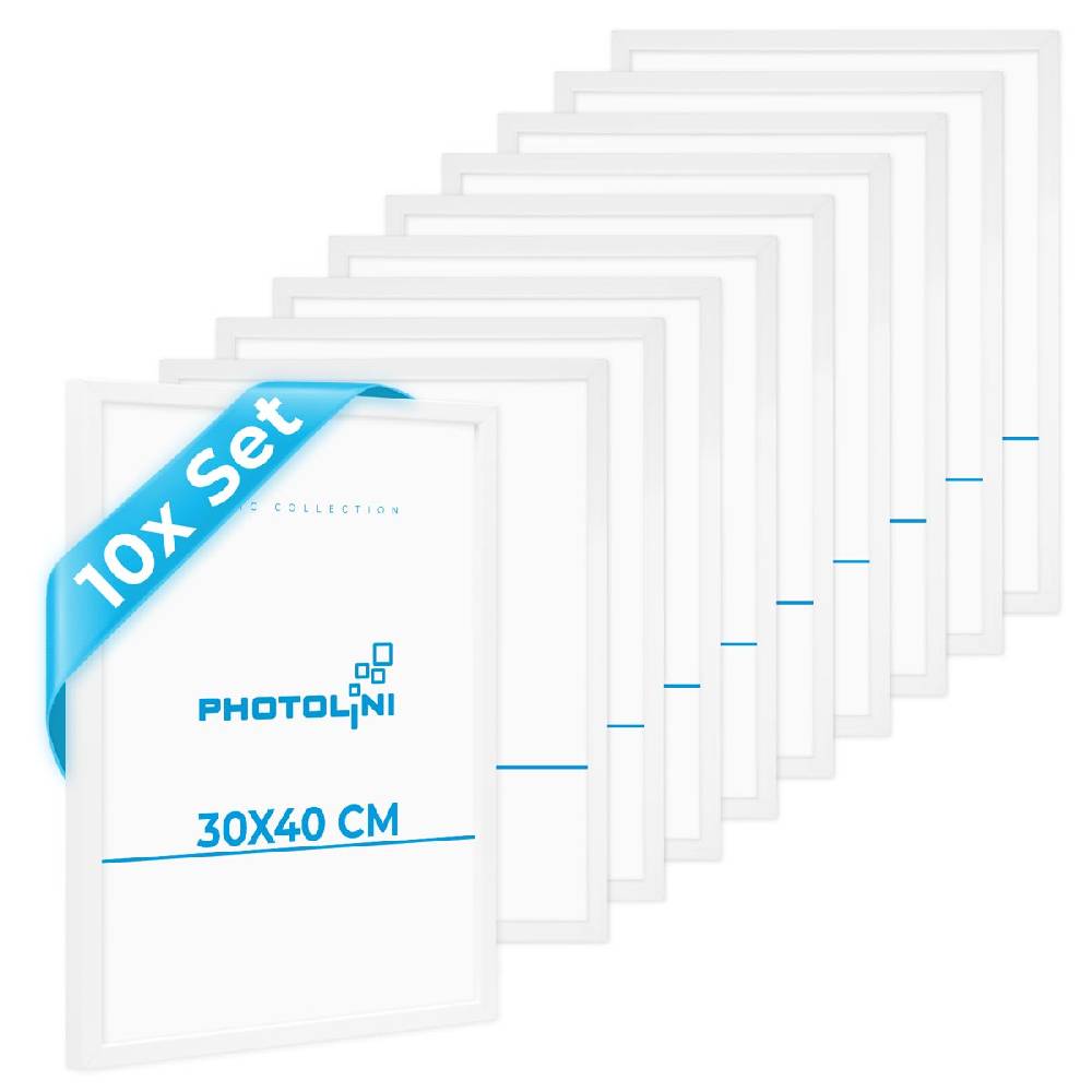 Photolini 10er Set Poster-Bilderrahmen 30x40 cm Modern Weiß aus MDF mit Acrylglas