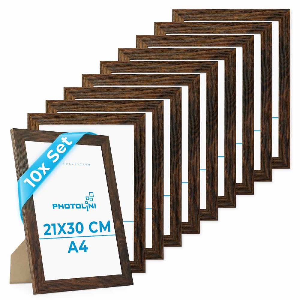 Photolini 10er Bilderrahmen-Set breit A4 21x30 cm Eiche Dunkel, MDF-Holz | Acrylglas Wochenangebot