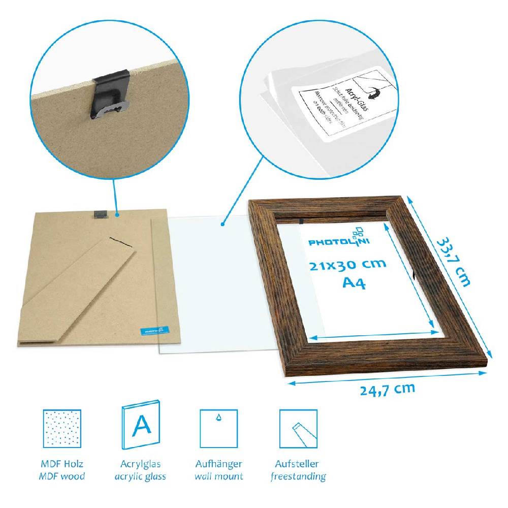 Photolini 10er Bilderrahmen-Set breit A4 21x30 cm Eiche Dunkel, MDF-Holz | Acrylglas Wochenangebot