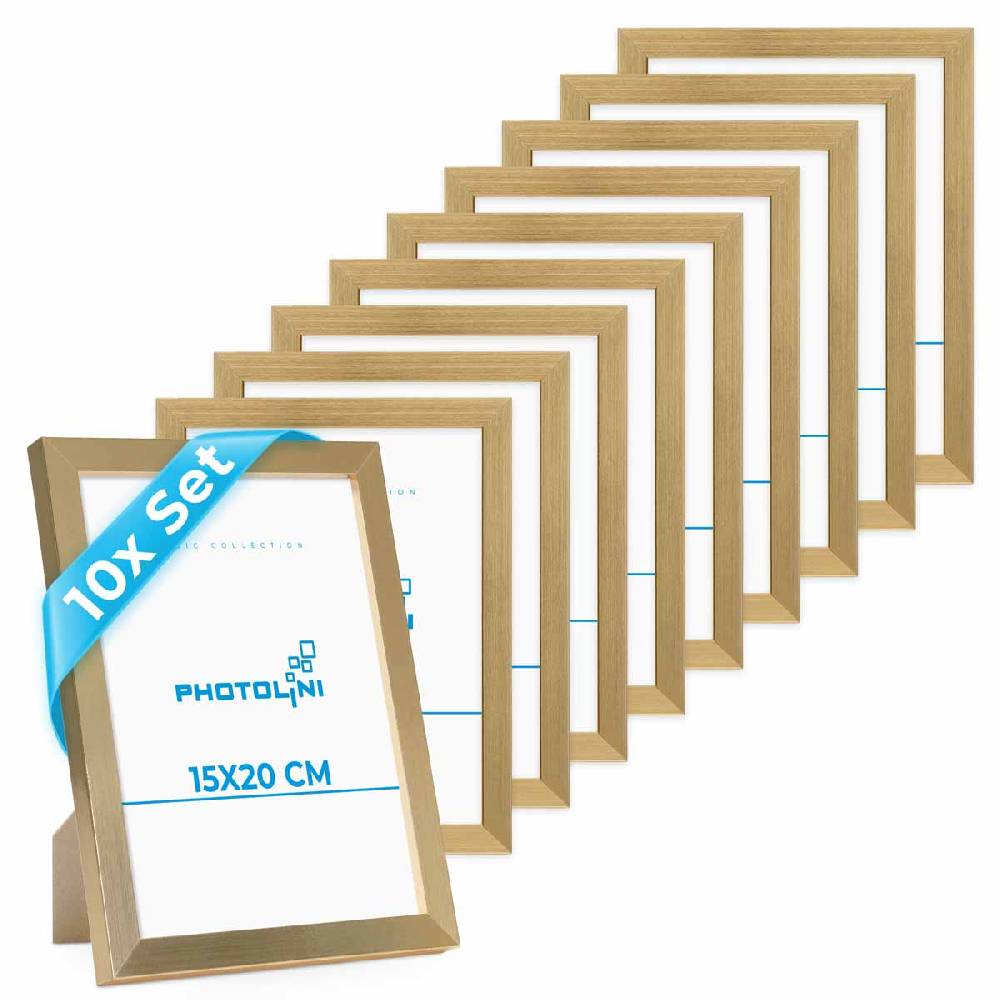 Photolini 10er Bilderrahmen-Set 15x20 cm Modern Gold aus MDF mit Acrylglas Kostenlose Rückgabe