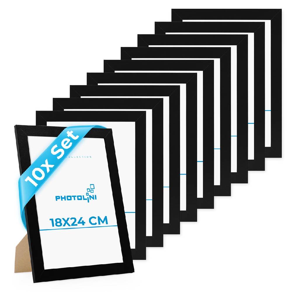 Photolini 10er Bilderrahmen-Set breit 18x24 cm Schwarz, MDF-Holz | Acrylglas Begrenzte Freigabe